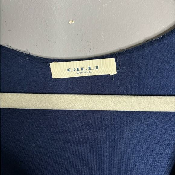 Gilli Navy Blue Sleeveless Wrap Maxi Dress Solid Top Print Bottom Size Large - Picture 4 of 6